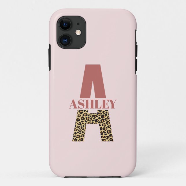 Capa Para iPhone 11 Monograma Personalizado Uma Impressão Colar Rosa (Verso)
