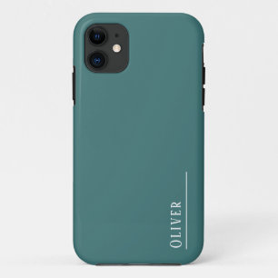 Capa Para iPhone 11 Monograma personalizado, verde aqua moderno