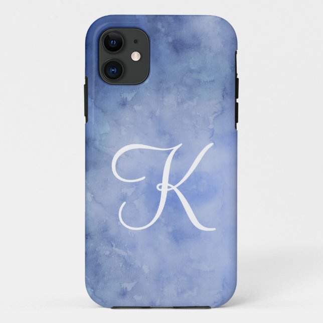 Capa Para iPhone 11 Monograma Personalizar Azul e Branco (Verso)