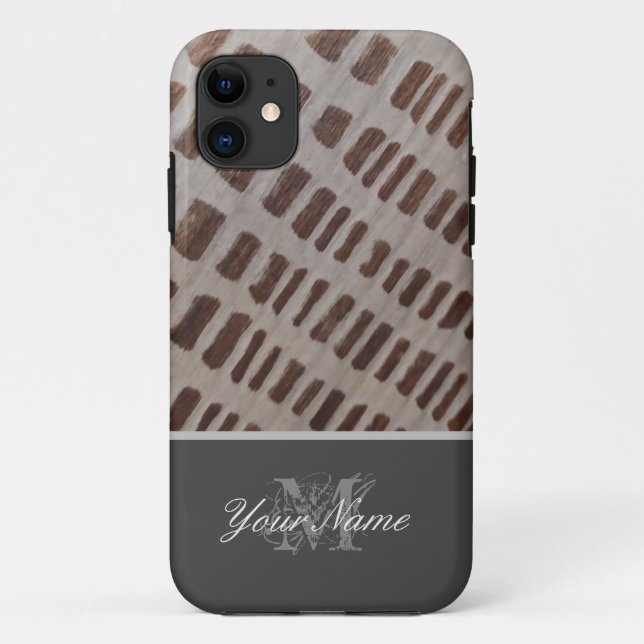 Capa Para iPhone 11 Monograma personalizável com grunge de madeira! (Verso)