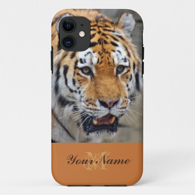 Capa Para iPhone 11 Monograma personalizável com um tigre majestoso! (Verso)