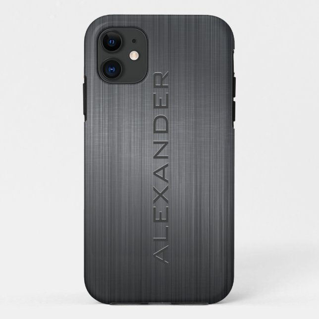 Capa Para iPhone 11 Monograma preto de alumínio escovado (Verso)