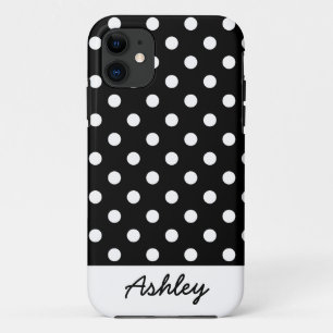 Capa Para iPhone 11 Monograma preto do costume das bolinhas
