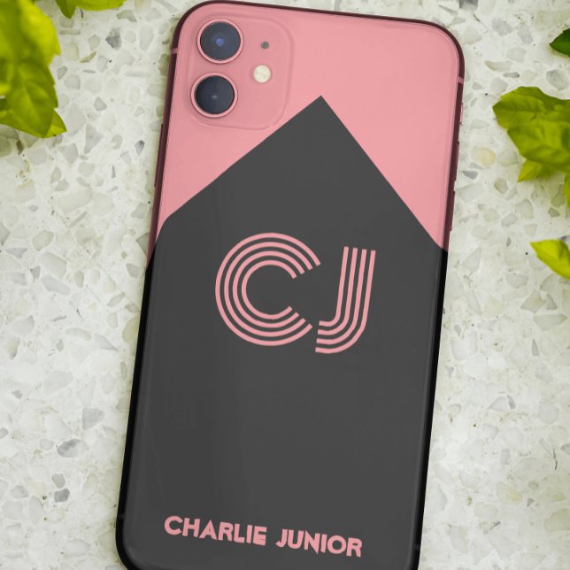 Capa Para iPhone 11 Monograma preto e rosa retrô (Criador carregado)