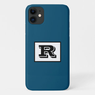 Capa Para iPhone 11 Monograma preto esboçado grande, azul oceânico