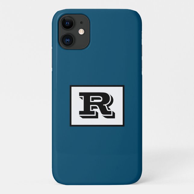 Capa Para iPhone 11 Monograma preto esboçado grande, azul oceânico (Verso)