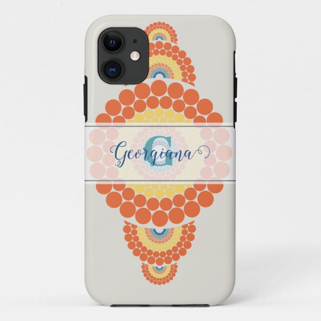 Capa Para iPhone 11 Monograma Radiante Egeu Verão Mandala Ornamental (Verso)