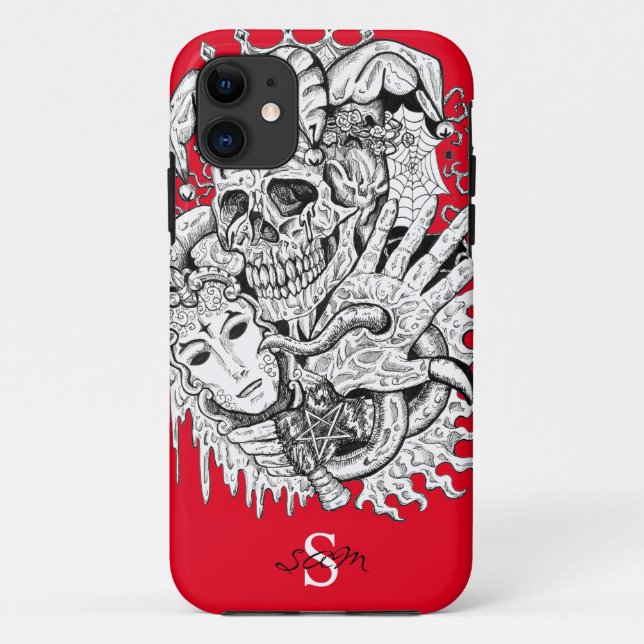 Capa Para iPhone 11 Monograma Red Skeleton Court Jester Case-Mate iPho (Verso)