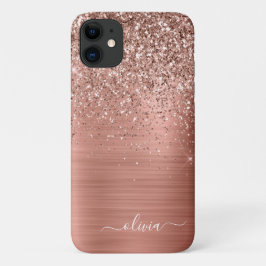 Capa Para iPhone 11 Monograma Rosa cor-de-rosa com Dourada de metal es
