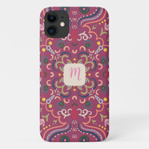 Capa Para iPhone 11 Monograma Rosa e Colorido