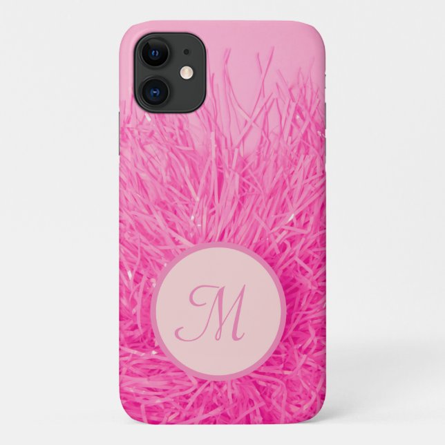 Capa Para iPhone 11 Monograma Rosa Rosa Quente Rosa Personalizado (Verso)