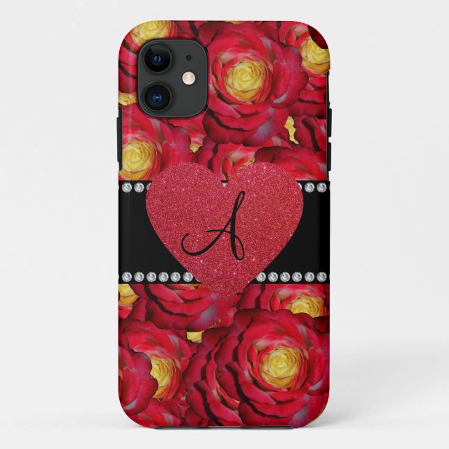 Capa Para iPhone 11 Monograma rosa vermelha vermelho (Verso)