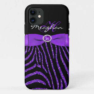 Capa Para iPhone 11 Monograma roxo, caixa preta do iPhone 5 da zebra