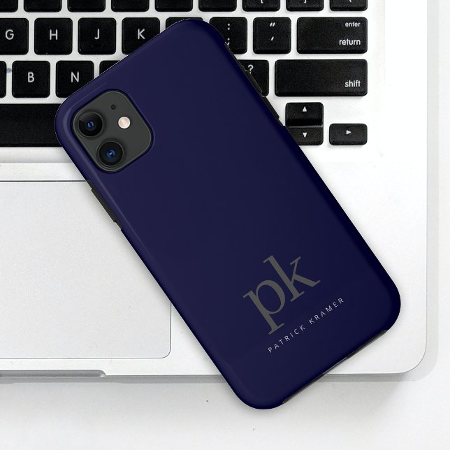 Capa Para iPhone 11 Monograma Simples Mínimo Moderno Azul Escuro (Criador carregado)