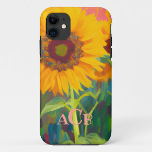 Capa Para iPhone 11 Monograma Trabalho de arte de girassol