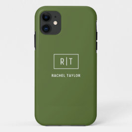 Capa Para iPhone 11 Monograma Verde Azul Moderno Escuro