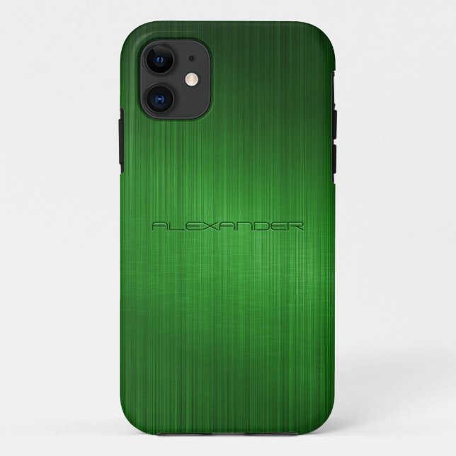 Capa Para iPhone 11 Monograma verde em alumínio escovado (Verso)