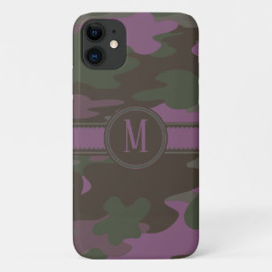 Capa Para iPhone 11 Monograma verde malva da obscuridade do rosa