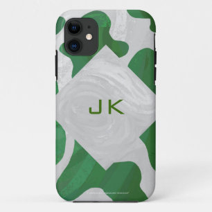 Capa Para iPhone 11 Monograma Verde-Vaca e Branco