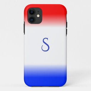 Capa Para iPhone 11 Monograma vermelho branco e azul de faixa 