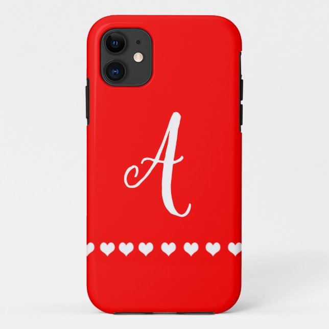 Capa Para iPhone 11 Monograma Vermelho e Branco Inicial (Verso)