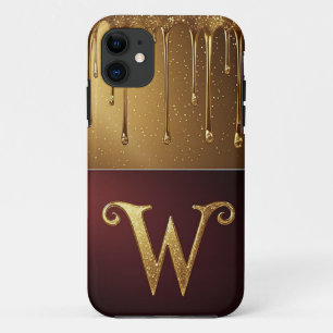 Capa Para iPhone 11 ✨ Monograma W Glitter Waterfall Luxuoso Gotejante