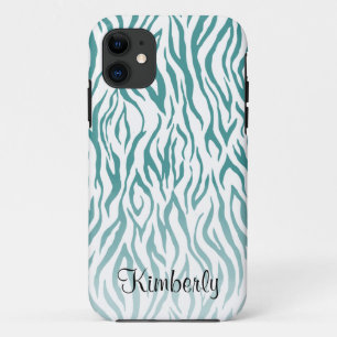 Capa Para iPhone 11 Monograma Zebra Padrão Animal Teal