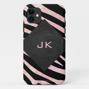 Capa Para iPhone 11 Monograma Zebra Preto e Rosa
