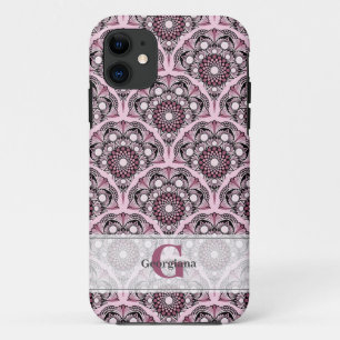 Capa Para iPhone 11 Monogramas Deco Dusky Rosa Cherry Blossom Mandala