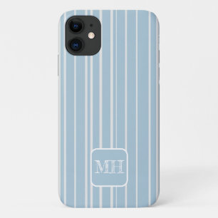 Capa Para iPhone 11 Monogramas herbáceos, listrados, de cor azul Elega