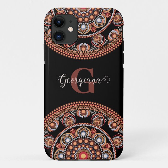 Capa Para iPhone 11 Monogramas Safari Sunset Bohemian Dot Mandala (Verso)