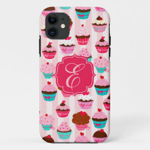 Capa Para iPhone 11 Monogrammed feminino dos cupcakes cor-de-rosa