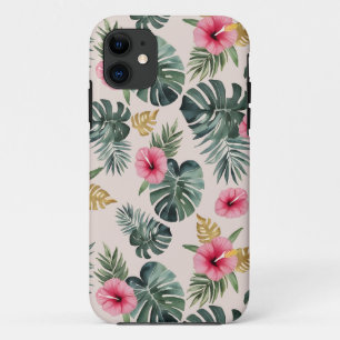 Capa Para iPhone 11 Monstera e Hibiscus Pattern
