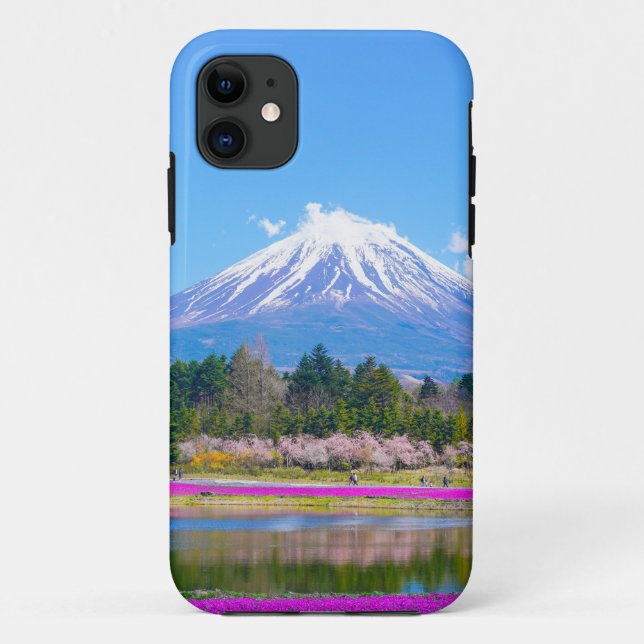 Capa Para iPhone 11 Monte Fuji Trees e Flores (Verso)