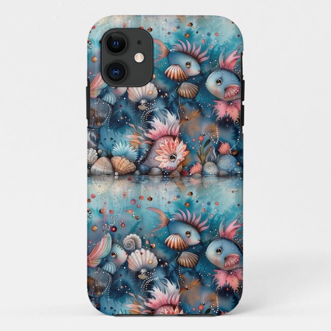 Capa Para iPhone 11 Moradores de peixes engraçados do mar de soja (Verso)