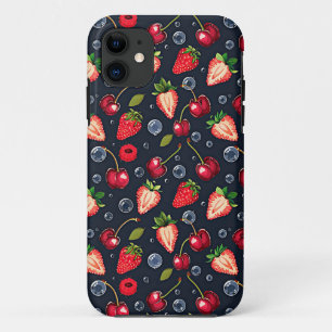 Capa Para iPhone 11 Morangos e cerejas sobre fundo escuro