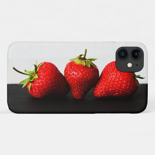 Capa Para iPhone 11 Morangos Em Branco Sobre iphcna Preta (Verso (horizontal))