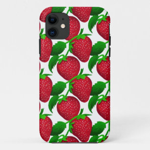 Capa Para iPhone 11 Morangos em Padrões Brancos de Fundo