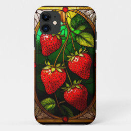 Capa Para iPhone 11 Morangos Vermelhos e Folhagem Verde