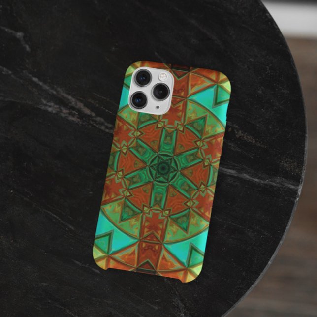 Capa Para iPhone 11 Mosaic Kaleidoscope Flower Green and Orange (Criador carregado)