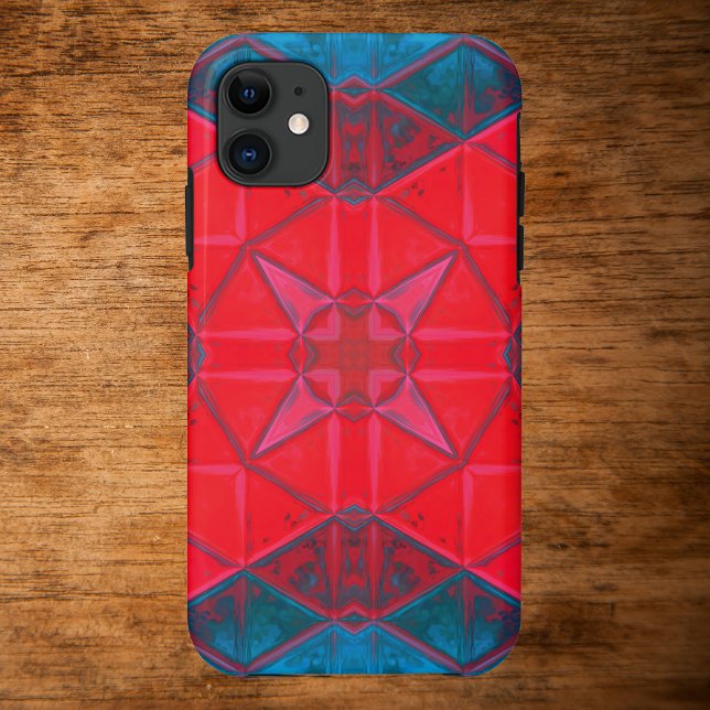 Capa Para iPhone 11 Mosaic Kaleidoscope Square Red and Blue (Criador carregado)