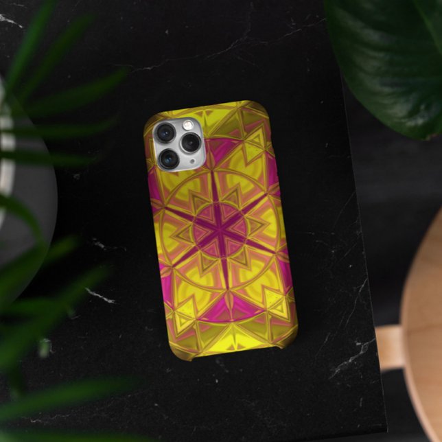 Capa Para iPhone 11 Mosaico Caleidoscópio Flor Amarelo e Rosa (Criador carregado)