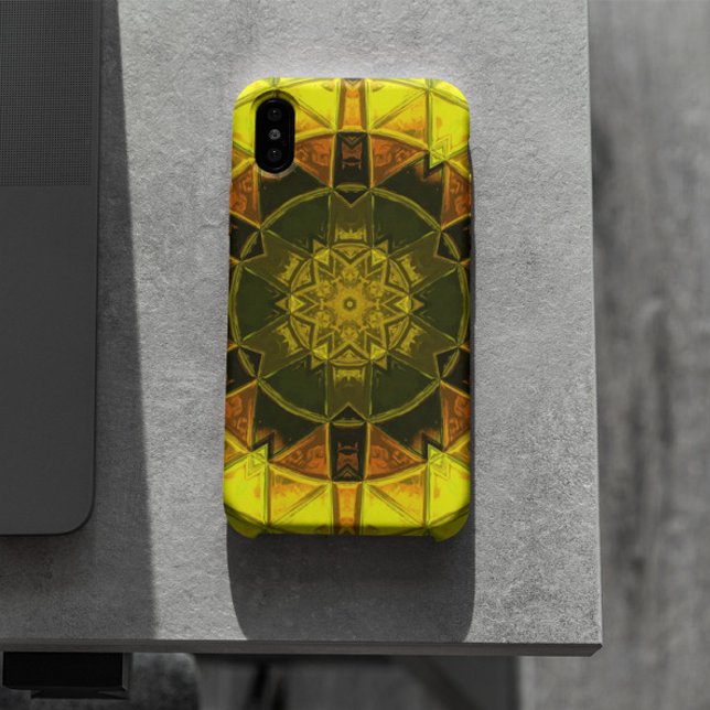 Capa Para iPhone 11 Mosaico Caleidoscópio Flor Amarelo e Verde (Criador carregado)