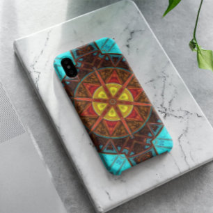 Capa Para iPhone 11 Mosaico Caleidoscópio Flor Amarelo Laranja e Azul