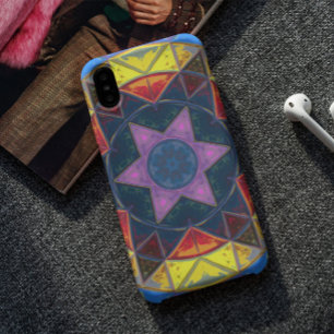 Capa Para iPhone 11 Mosaico Caleidoscópio Flor Azul Amarelo e Rosa