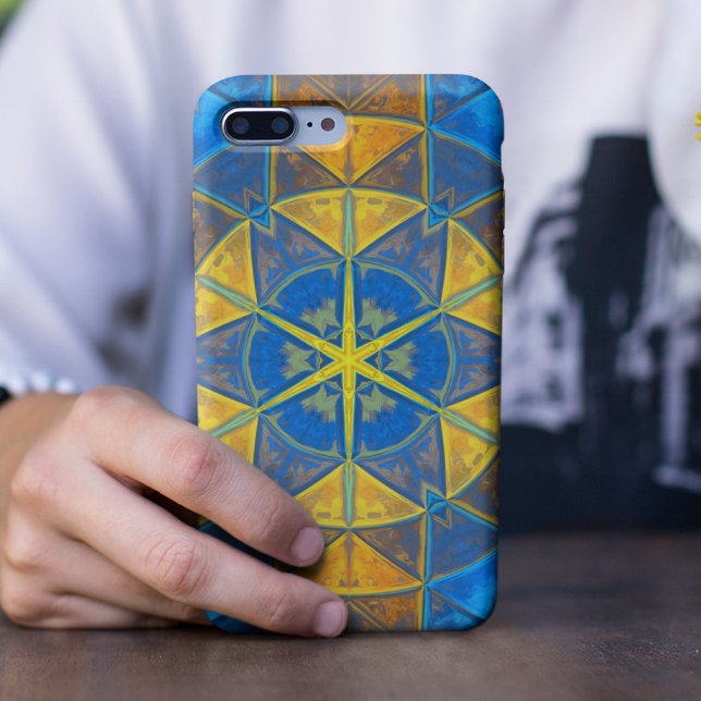 Capa Para iPhone 11 Mosaico Caleidoscópio Flor Azul e Amarelo (Criador carregado)