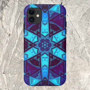 Capa Para iPhone 11 Mosaico Caleidoscópio Flor Azul e Púrpura