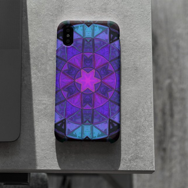 Capa Para iPhone 11 Mosaico Caleidoscópio Flor Azul Roxo e Preto (Criador carregado)