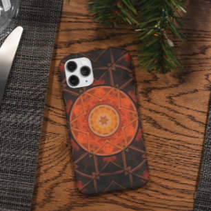 Capa Para iPhone 11 Mosaico Caleidoscópio Flor Laranja e Castanho