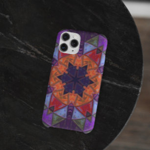 Capa Para iPhone 11 Mosaico Caleidoscópio Flor Laranja Vermelho e Roxo